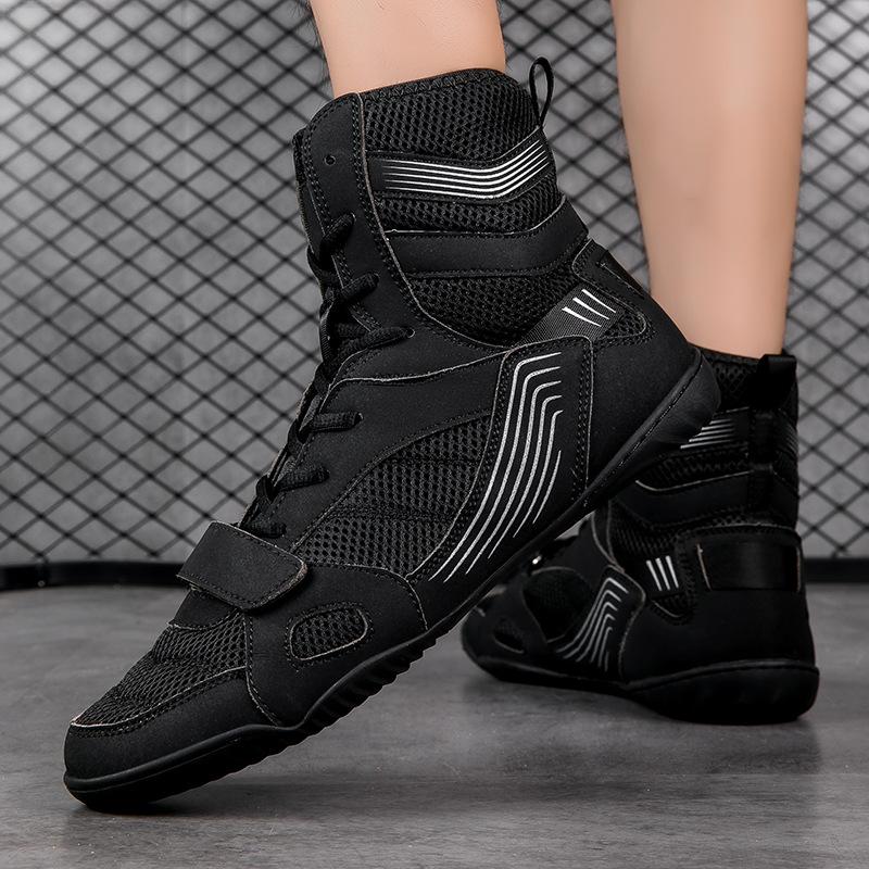 Professional Wrestling Shoes Men's and Women's High Top Boxing Shoes Fighting Training Boots Muay Thai Fighting Fitness Mesh Sanda Shoes