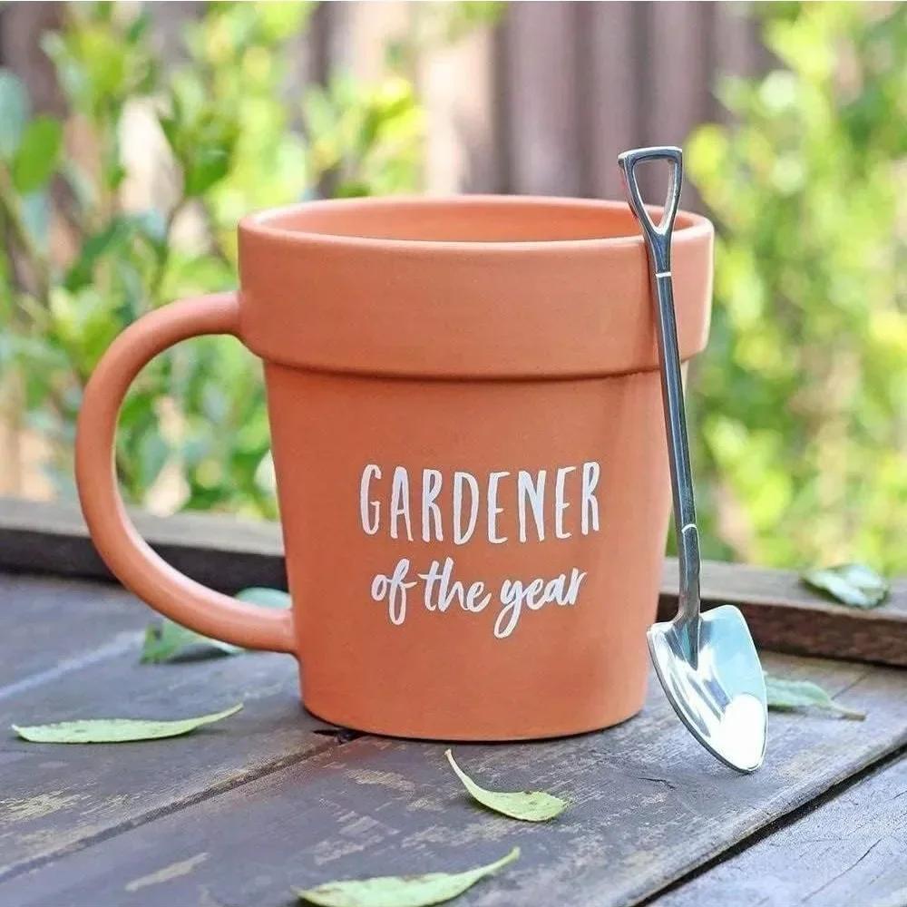 

1set Gardener Coffee Cup Gift Funny Plant Pot Mug with Shovel Spoon Cool Coffee Mug for Men Women Mug for Gardener Birthday Gift 380ml кавовий