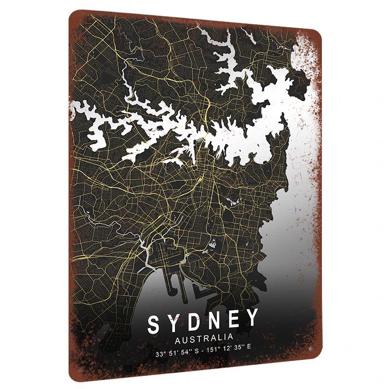 Sydney City Map Art Metal Wall Decor Modern Minimalist Australia Landmark Home Decoration Poster 20x30cm(7.8x11.8inch)