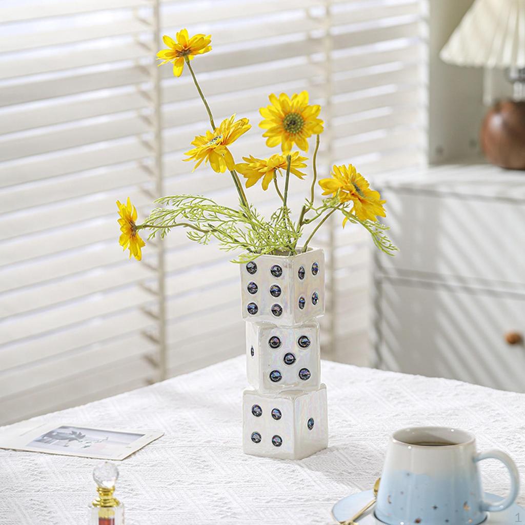 Dice Shaped Flower Vase Modern Art Flowerpot Floral Arrangement Ceramic for Office Desktop