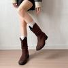 Medium boots pleated thick heel no thin V thin pile autumn mouth women's boots western versatile boots women's fashion