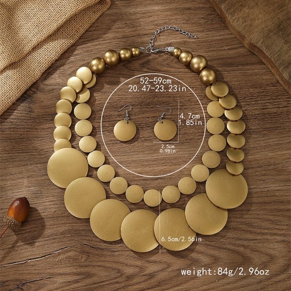 Necklace Wooden Beaded Necklace Double-layer Jewelry Set Exaggerated Round Necklace Beach