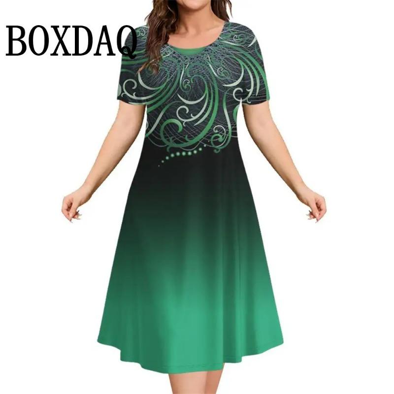 Modne Eleganckie Sukienki Damskie Luźna Sukienka Trapezowa Damska Sukienka z Krótkim Rękawem Kwiatowy Wzór Codzienna Damska Odzież Plus Size