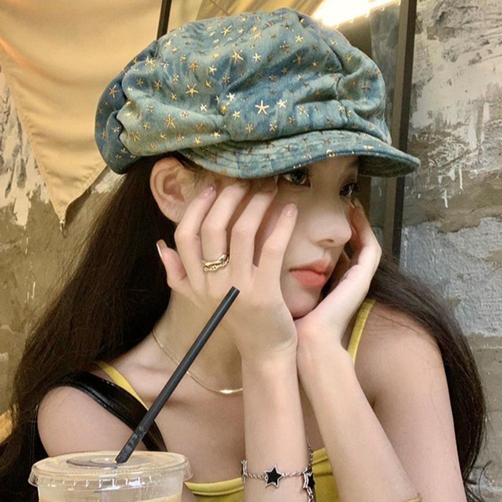 

Y2K Star Berets Cap Sweet Women Artist Hat Simple Vintage Cloud Hat Outdoor