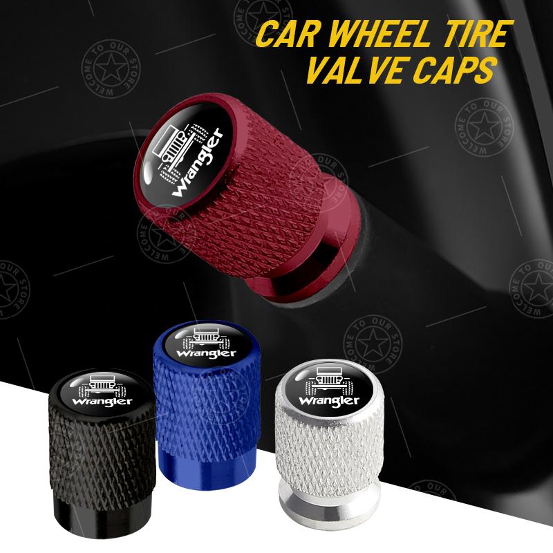 4pcs For Jeep Wrangler Renegade Cherokee Off-Road Vehicle SUV Logo Car Wheel Tire Valve Caps Air Stem Aluminum Accessories ANS1