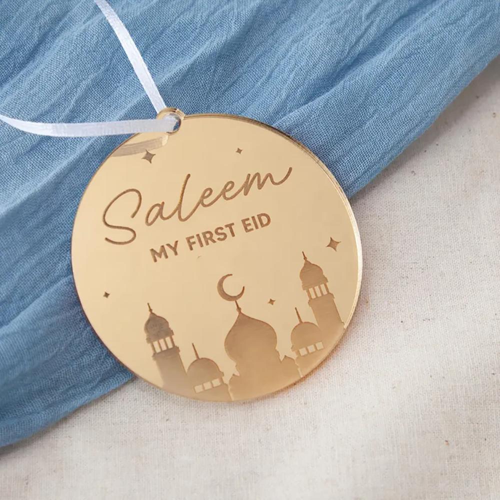 5Pcs Custom Mosque Silhouette Ornament First Ramadan Eid Muslim Islamic Celebration Hanging Decor First Eid Gift Tag Baby Shower
