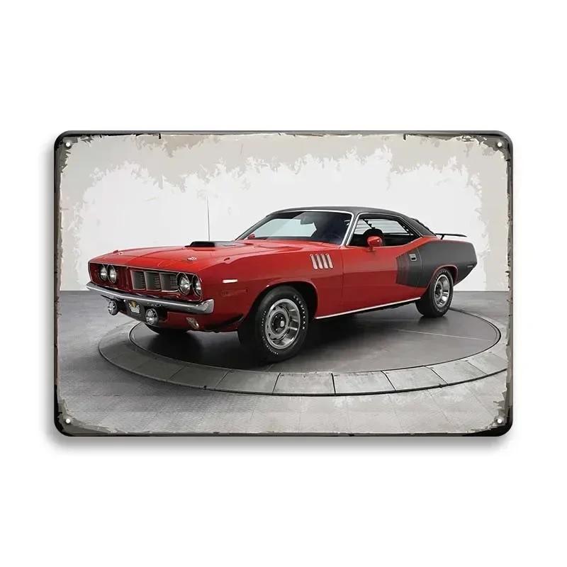 Vintage Fahrzeug Metallblechschild Plakette Retro Blechmalerei Rennwagen Poster Wandkunst Aufkleber Heimbar Garage Dekoratives Plat