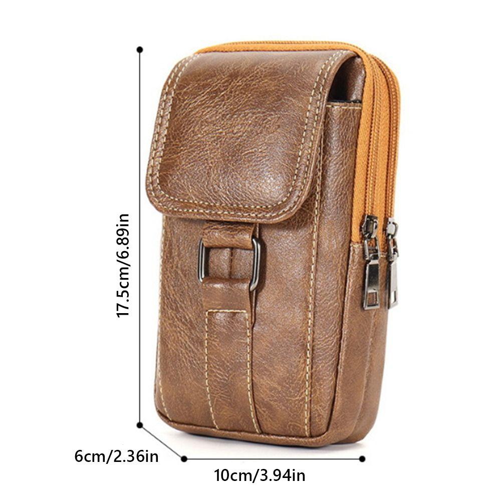 Vintage Style PU Leather Waist Strap Bag Waterproof Multi Layer Mobile Phone Waist Bag with Waist Hook Chest Bag Outdoor
