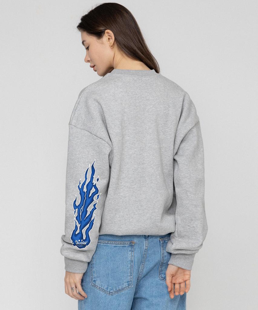GRAVER [Unisex] Elbow Flame Smile Sweatshirt_Gray