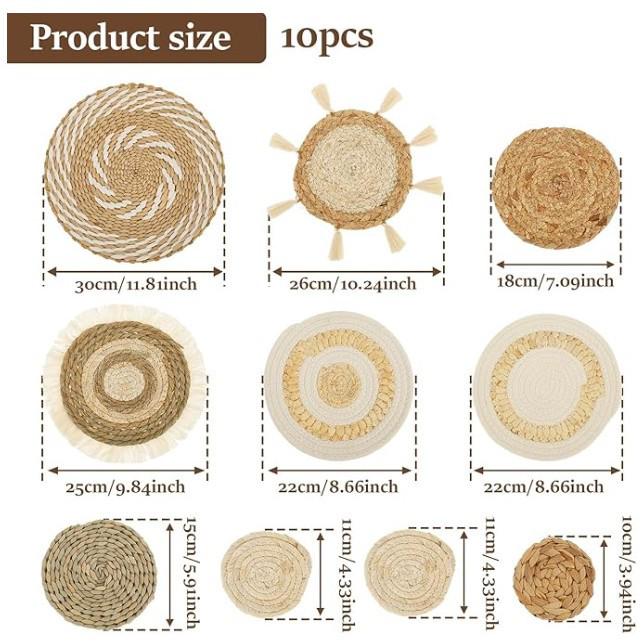 Bohemian Woven Wall Basket Set - Handwoven Hanging Decor for Living Room or Entrance