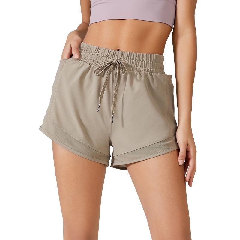 Women's Summer Fake Two Pieces Sports Shorts High Waisted Loose Anti-Shine Fitness Trousers