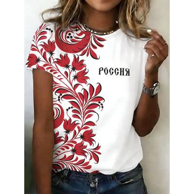 Fashion Women's Crew Neck T-Shirt Crew Neck Short Sleeve 3D Color Printing
