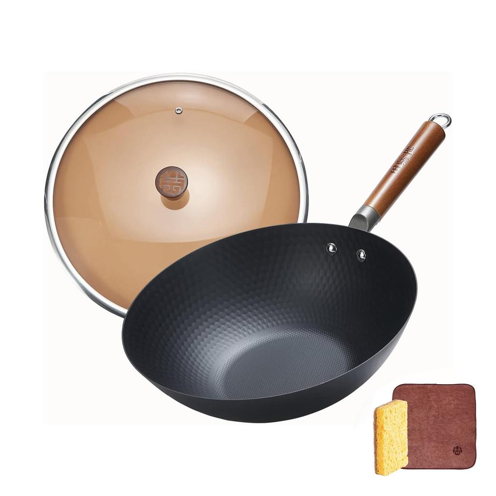 WANGYUANJI Lightweight Chinese Deep Type Wok, 30cm, (Black, 30cm)