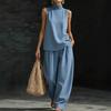 Women's Sleeveless Summer Two-piece: Loose Top & Wide-leg Pants Set 2026