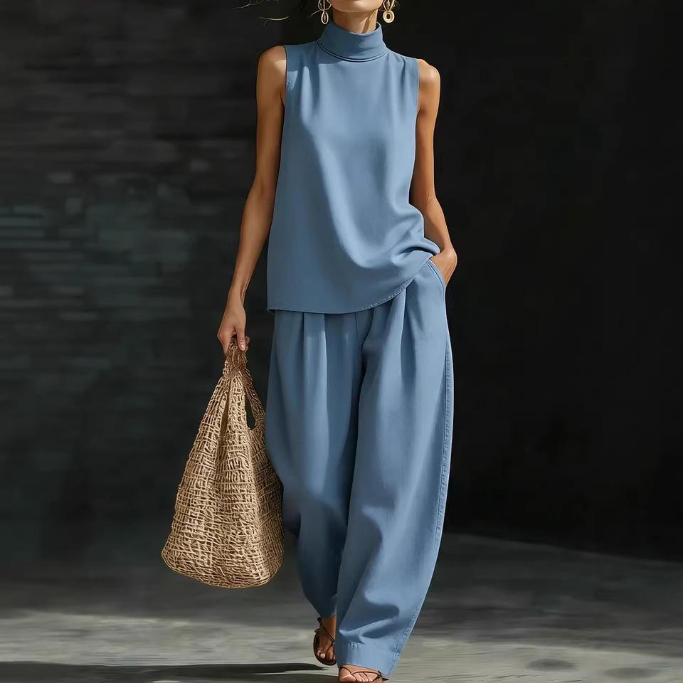 Women's Sleeveless Summer Two-piece: Loose Top & Wide-leg Pants Set 2026