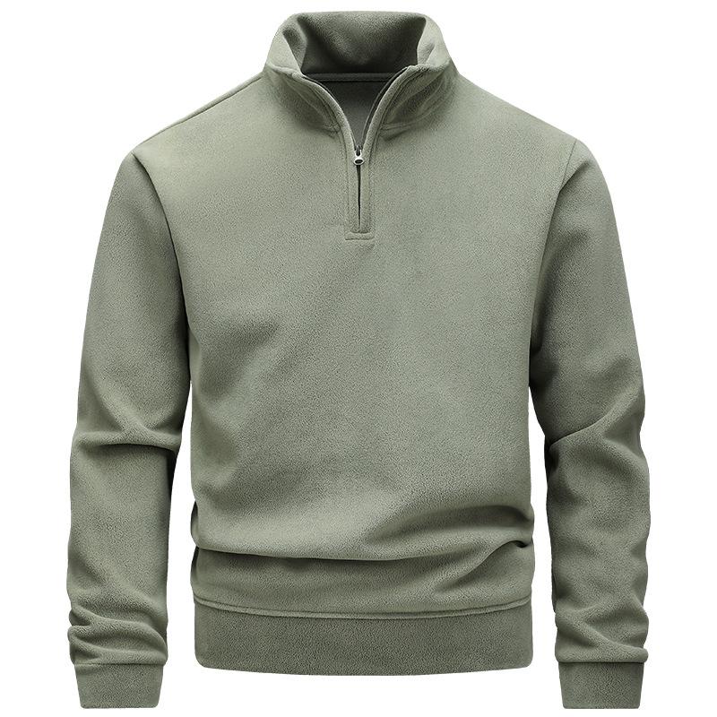 Men's Solid Color Thick Men's Standing Collar Half Zipper Slim Fit Knitted Sweater Men's Top