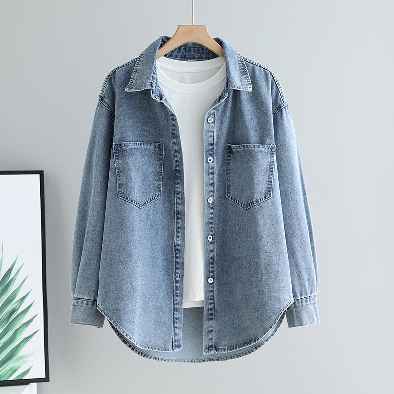 Women's Retro Casual Denim Shirt for Spring and Fall Slimming, Long-Sleeved, Layered As An Under-Top or Outerwear