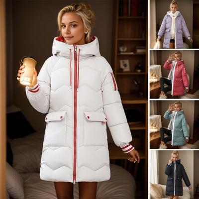 Winter Down Coat Thickened Padded Plush Hood Big Pockets Mid Length Windproof Long