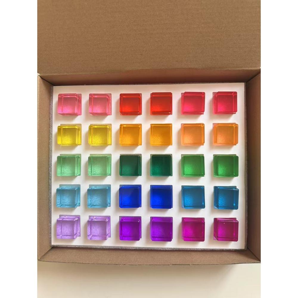 Nový design Montessori hračky prohlédnou duhové Lucite stohovací bloky Akryl Vysoce transparentní pro děti Open Play