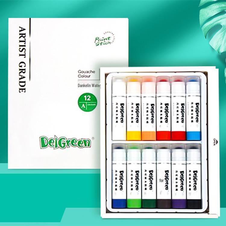 Dankelin Wasserfarb-Buntstift-Set: 12 Farben, Solide, Drehende Stifte für Kinder-Bastelbedarf mit Professionellem Pinsel