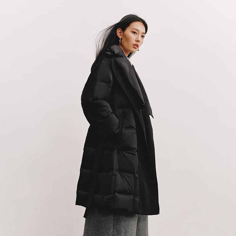 Eraly Elegant Double Collar Belted Women's Down Jacket