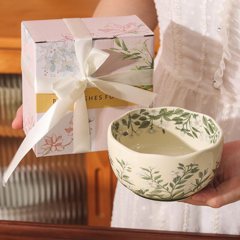 Retro Crape Myrtle Flower Ceramic Tableware Set High Value Dish Set Household Vegetable Plate Soup Plate Rice Bowl Soup Gift