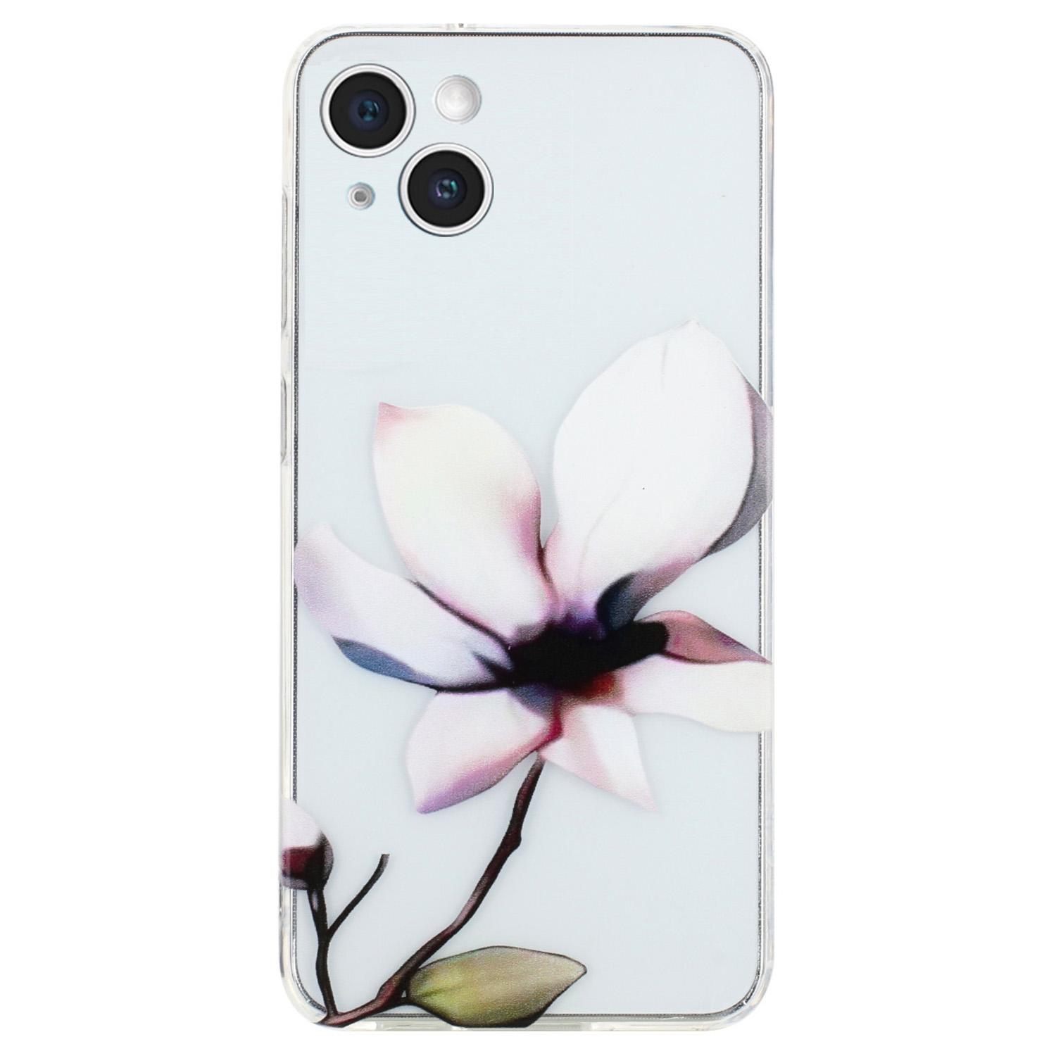 

For iPhone 15 Case Flexible TPU Pattern Printing Phone Back Shell White Flower