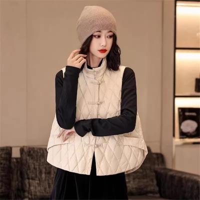 New Chinese Buckle White Duck Down Vest Women Wear Winter New Fashion Diamond Large Size Vest Down Liner