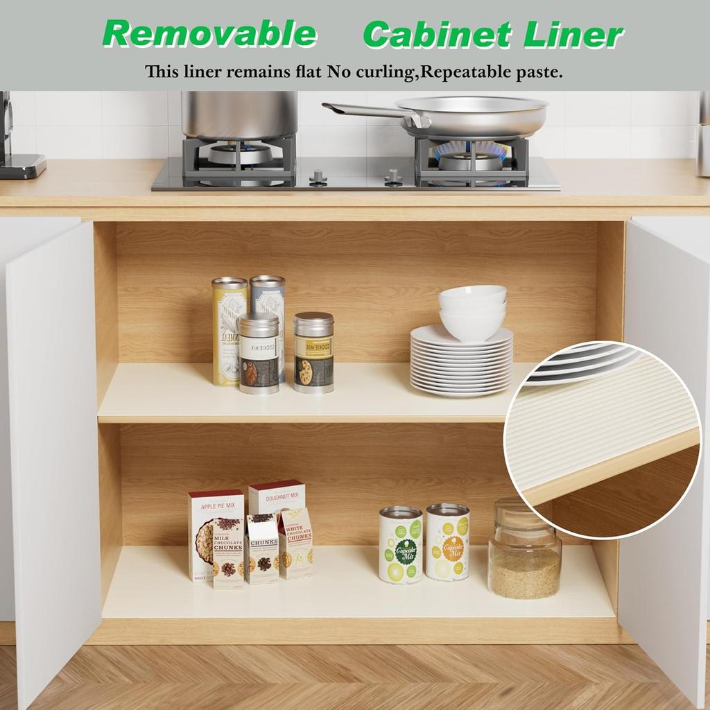 Shelf Liners for Kitchen Cabinets Adhesive - Waterproof Contact Paper Peel and Stick - Non Slip Drawer Liners Self Adhesive - Removable Cabinet Liner