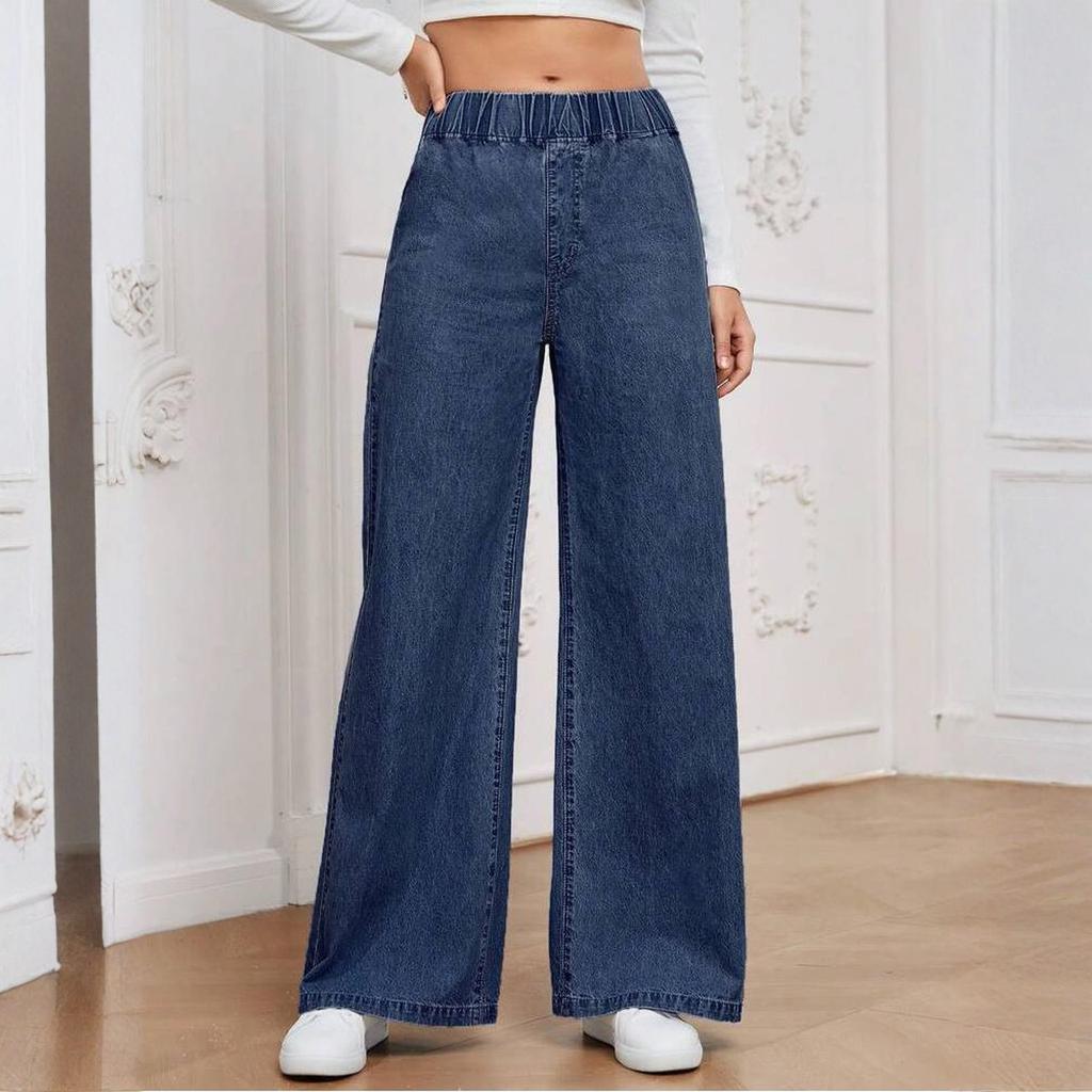 Women's Casual Loose Comfortable Fashionable Solid Color Wide-leg Jeans