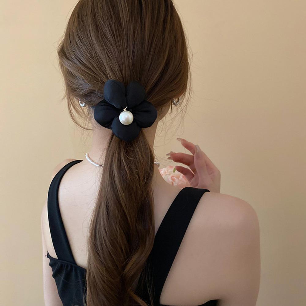 2pcs Korean Style Sponge Puff Flower Hair Claw Pearl Exaggerated Crab Clip  Daily