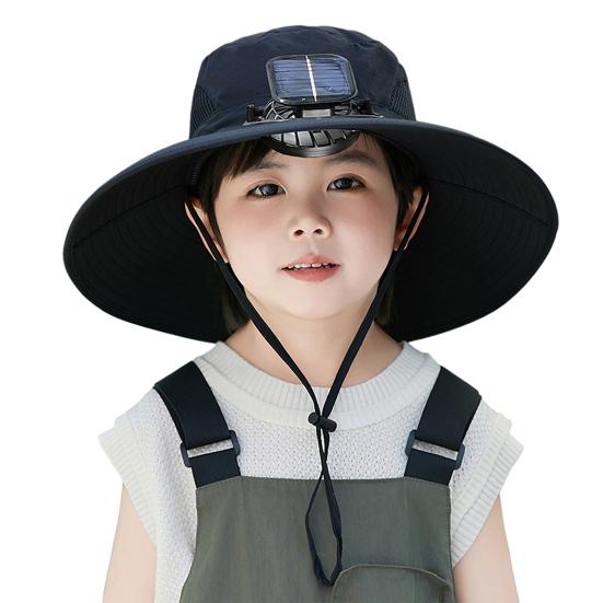 

Children Hat Breathable UV Protection Bucket Hat with Solar Fan Wide Brim Neck Sunshade Adjustable Strap Summer Outdoor Gear 1 Set чорний