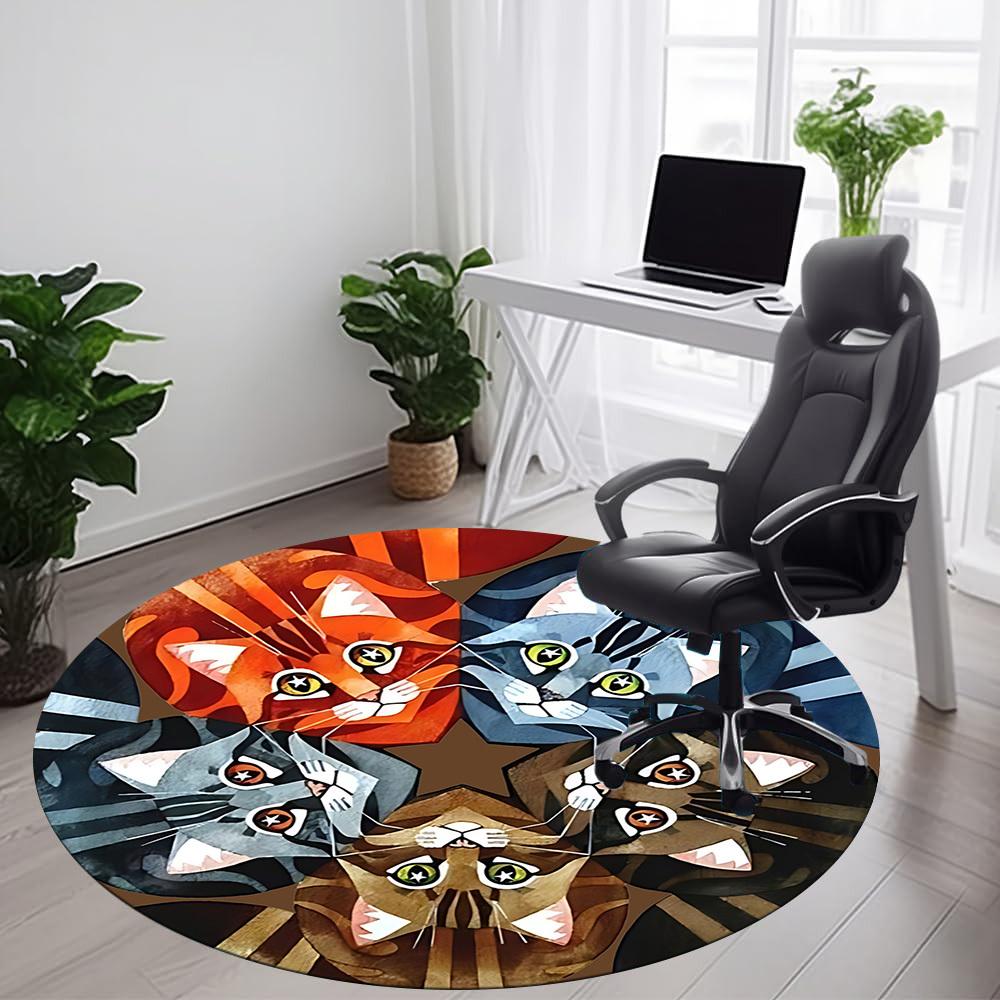 1pc Cat Kaleidoscope Office Round Area Rug, Under Office Chairs Bedroom Living Room Home Decor, Room Deco
