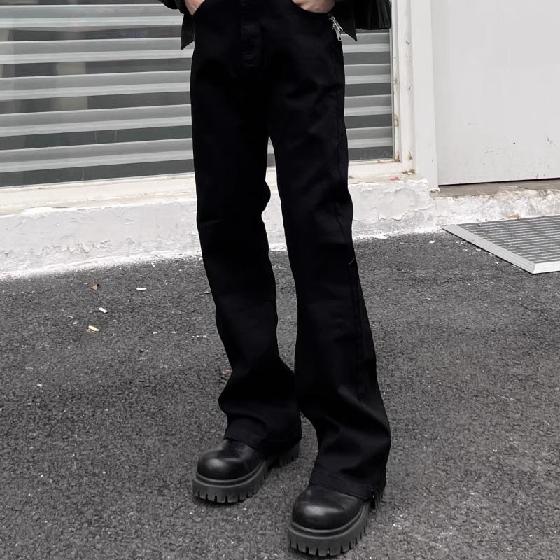 American high street vibe pure black micro-pull jeans men's tide straight slim drape floor cleanfit trousers