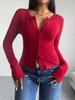 Women's Tops Y2K Solid Color Slim Cardigan Button Long Sleeve T-Shirt