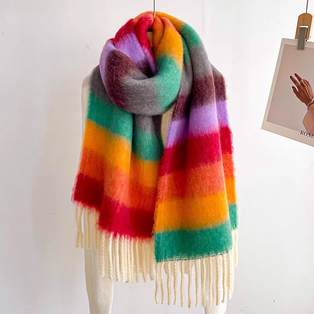 New Winter Plaid Cashmere Scarf Women Luxury Warm Shawls Poncho Tassel Thickened Men Unisex Neck Pashmina Scarf Rainbow Echarpe