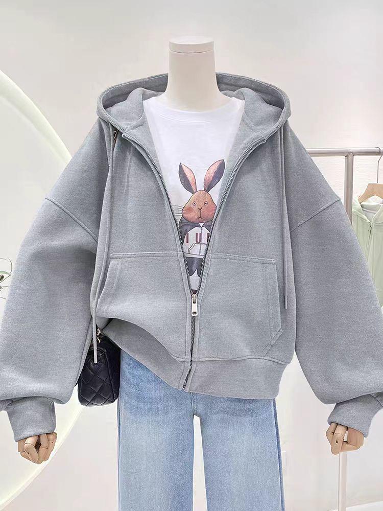 Spring/Autumn Korean Oversized Velvet Hoodie Cardigan - Stylish Zipper Sweatshirt