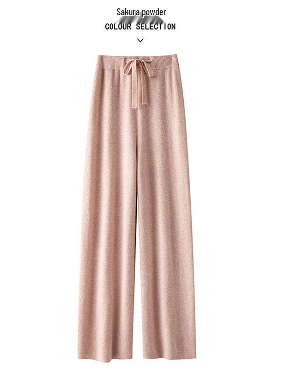 Women's 100% Australian Wool Wide-Leg Pants - Extra Long Cashmere Knit for Autumn/Winter
