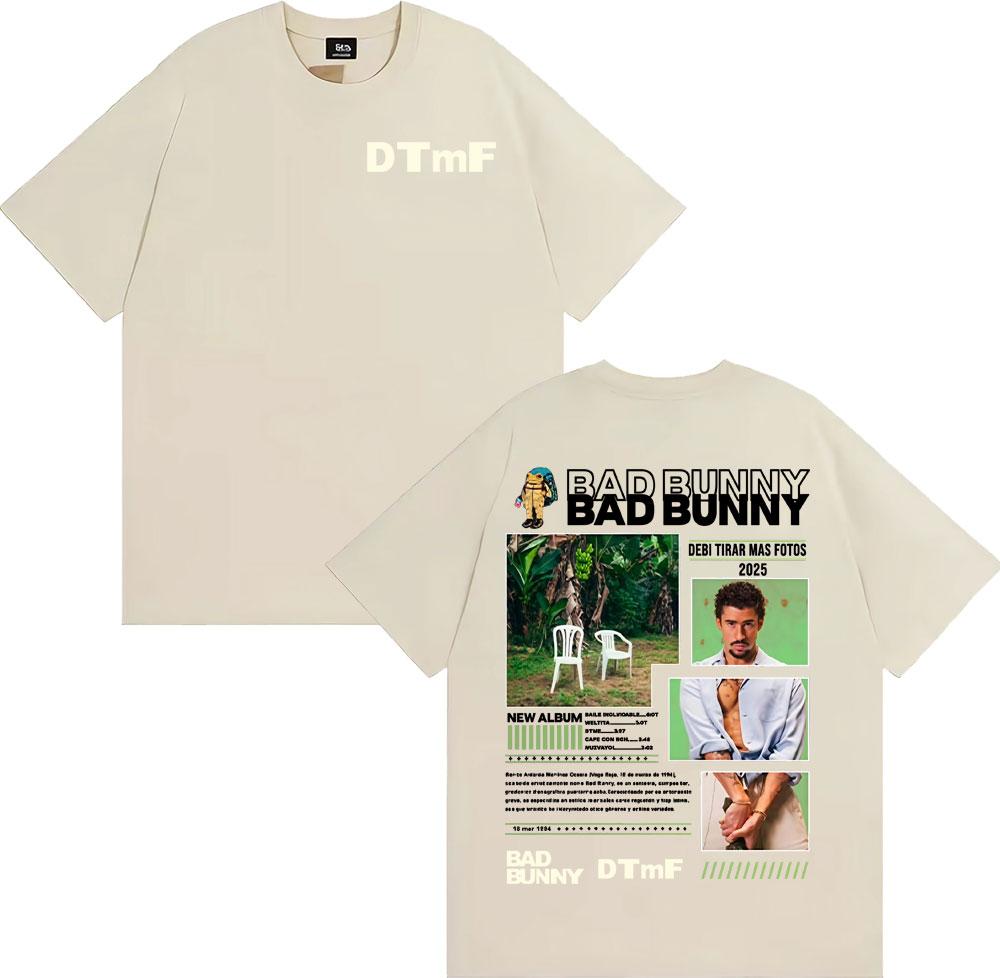Rapper Bad Bunny Album Cover Graphic T Shirt Debi Tirar Mas Fotos Dtmf TShirts Unisex Unisex High Quality Casual Cotton TShirt Y2k