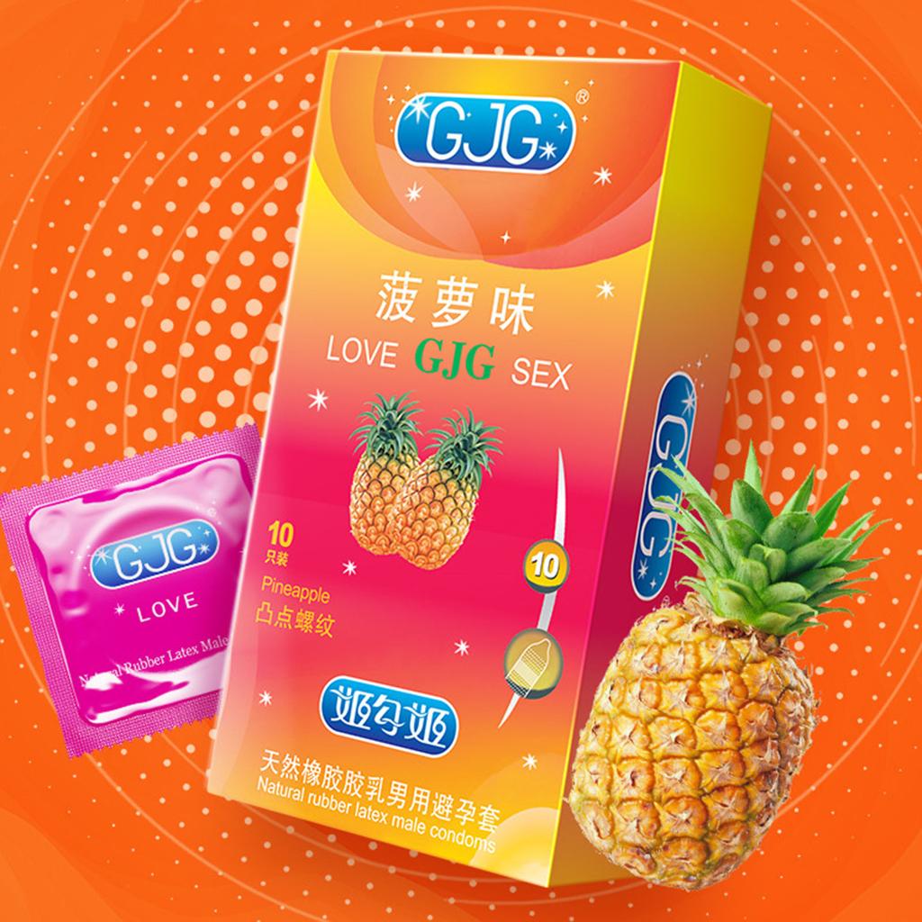 10pcs With Ribbed Spikes Men's Condoms Deep Stimulation Ultra Thin Condoms For Men Pineapple Flavor Sleeve For Penis Sex Toys