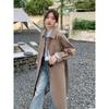 Dark Khaki Single-breasted Windbreaker Women's Mid-length Spring and Autumn New Temperament Loose Design Coat Jacket