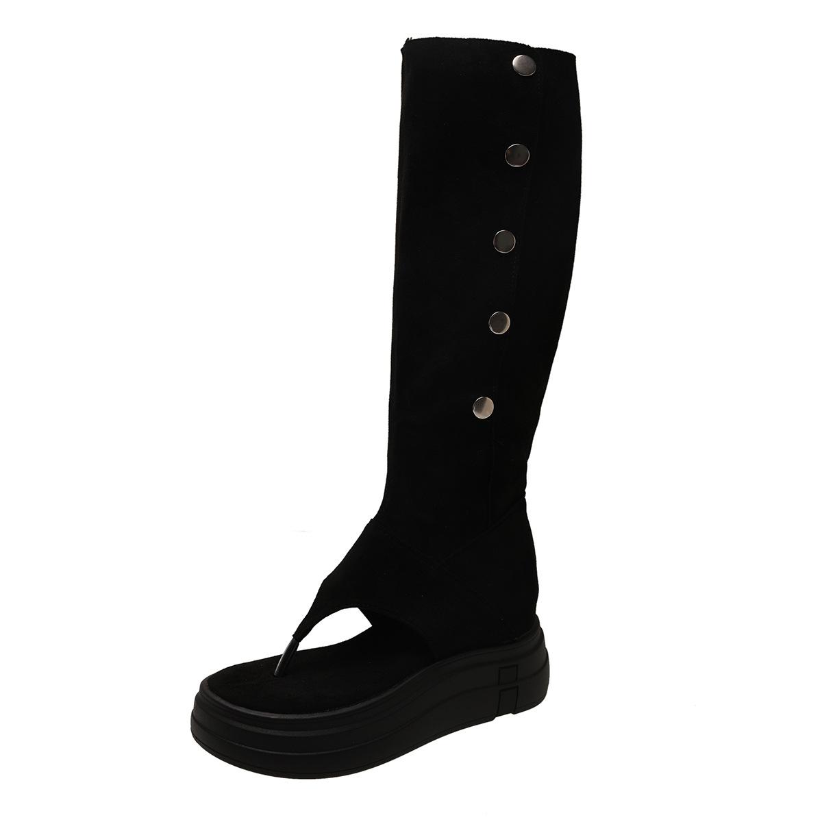 

Thick-soled toe sandals women 2025 summer new retro Internet celebrities two wear Roman cool boots trousers stacked boots 39 чёрный