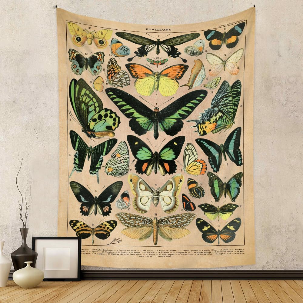 Neon Sun & Moon Tapestry, Psychedelic Rainbow Celestial Print with Clouds On Black Background, Wall Hanging for Boho Decor