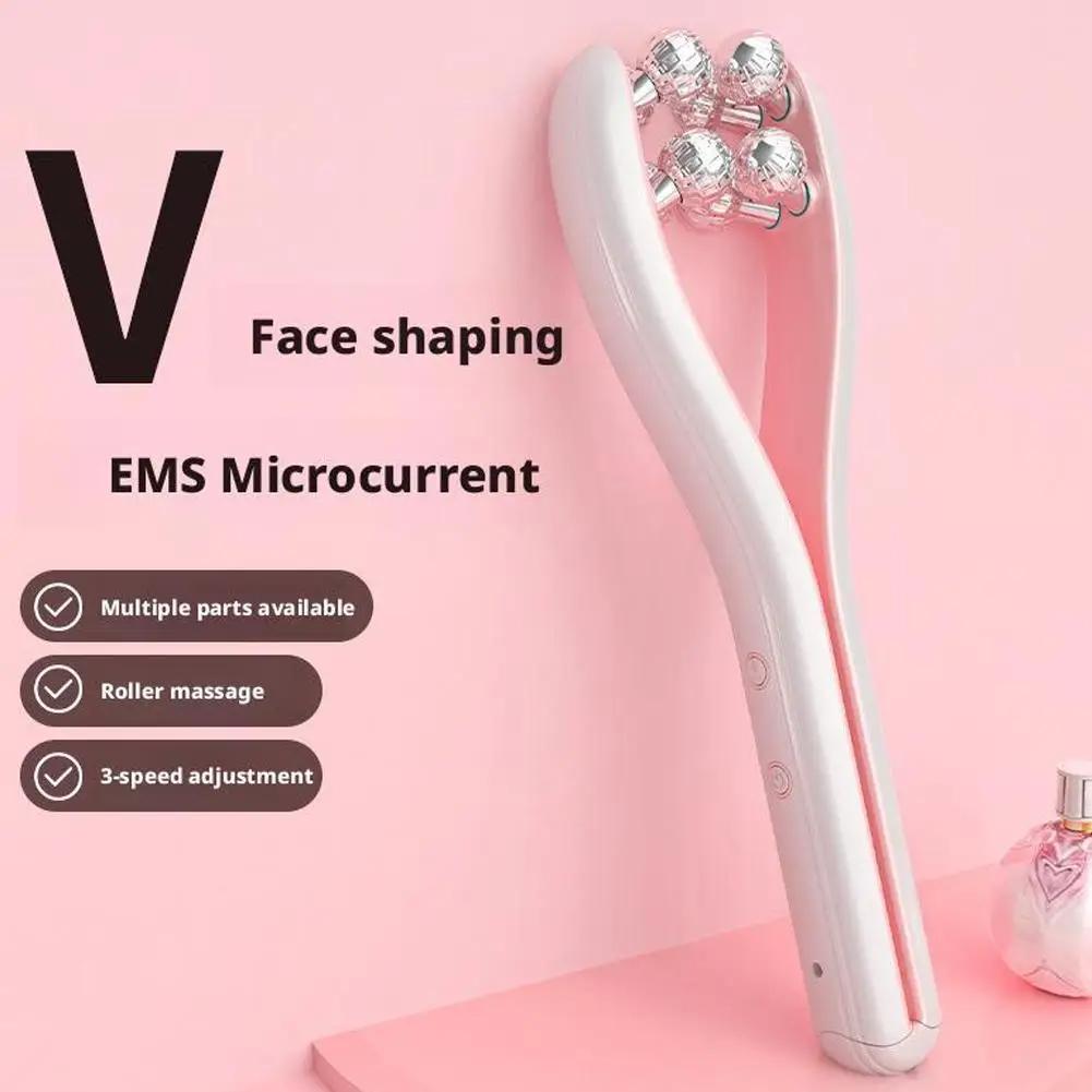 New Professional EMS Dual-Roller Facial Massager - Microcurrent Neck Firming Device with V-Lift Technology for Home Beauty Care