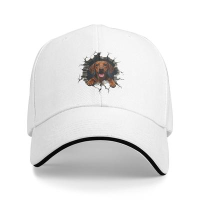 Custom Punk Unisex Breaking Through Dachshund Dog Baseball Cap Adult Adjustable Dad Hat WoUnisex Unisex Sports Snapback Caps