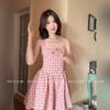 French sweet pink plaid sleeveless Korean dress women's summer sweet and playful girlish A-word skirt short skirt women