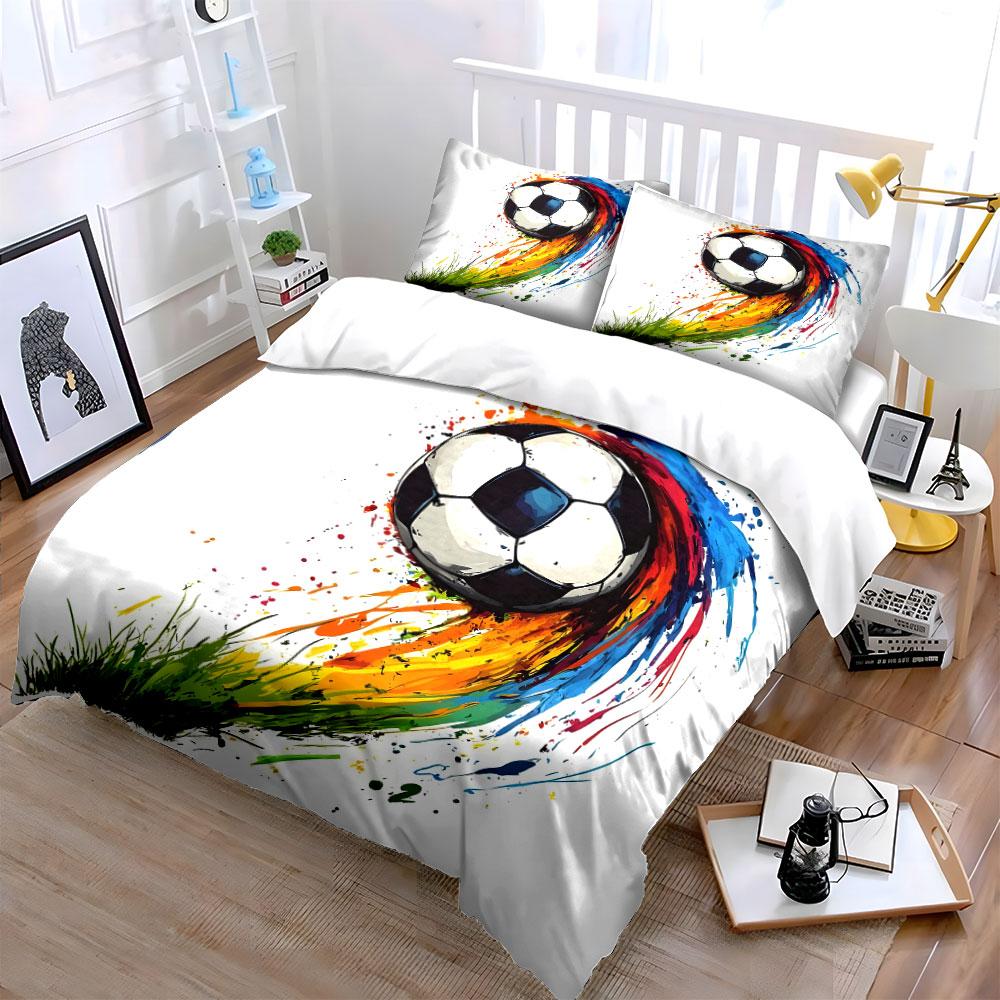 Artistic Soccer With Color Splash Print Bedding Set 1 Duvet Cover 2 Pillowcases For Adult And Children Luxury Gift Full Size