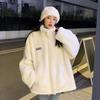 Dames Lamswol Fleece Jas Rolkraag Los Warm Winter Casual Jas