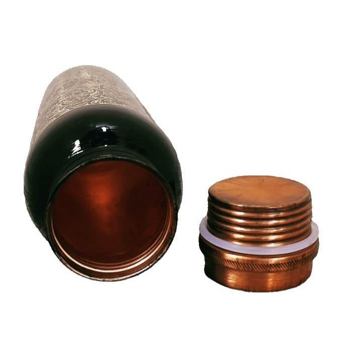 Designer-Wasserflasche aus Kupfer mit fortschrittlichem Auslaufschutz, Ayurveda- und Yoga-Gesundheitsvorteile. (1000ml, 1Einheit) Im Antik-Look