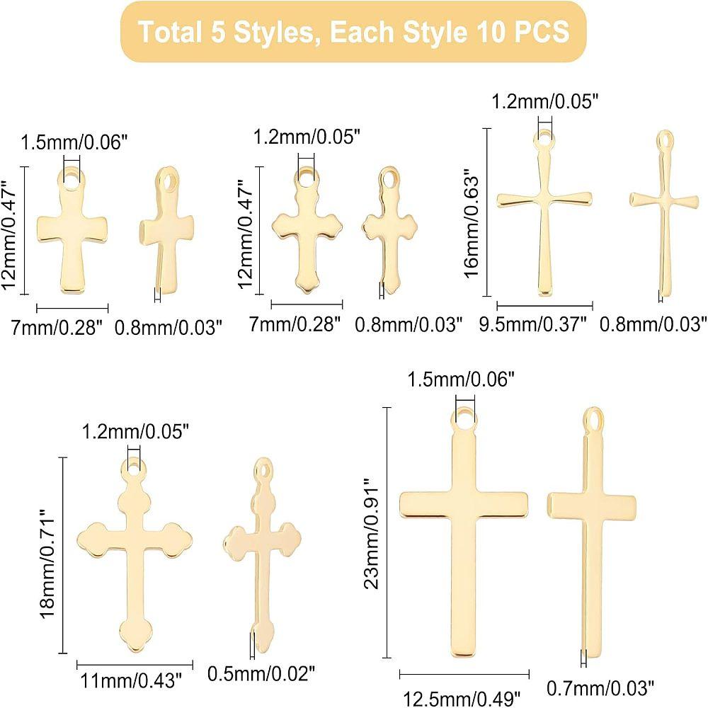 304 Stainless Steel Pendants Cross Golden 68x52x11mm 50pcs/box